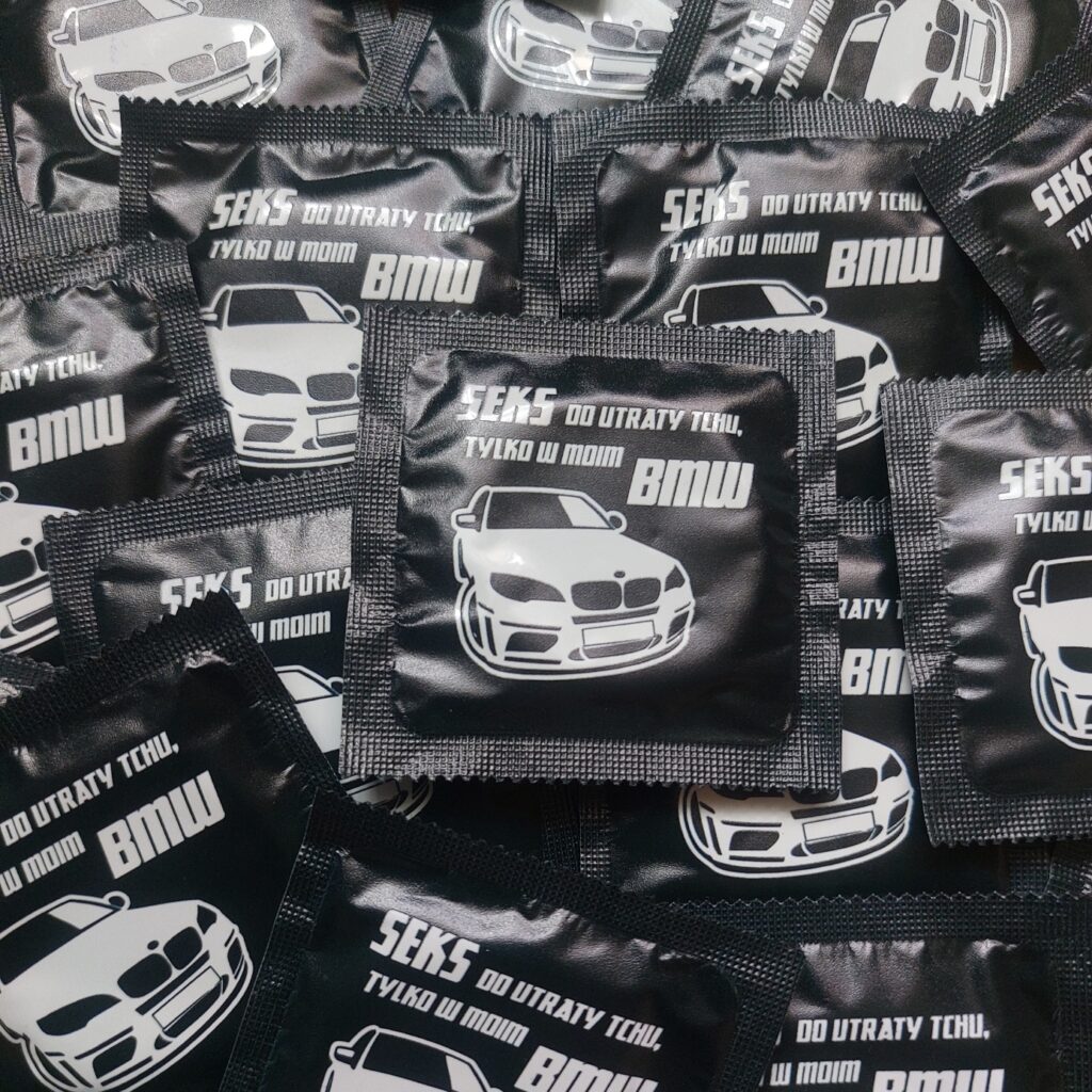 PREZERWATYWY BMW - Seks do utraty tchu, tylko w moim BMW - unikatowe kondomy z nadrukiem na prezent